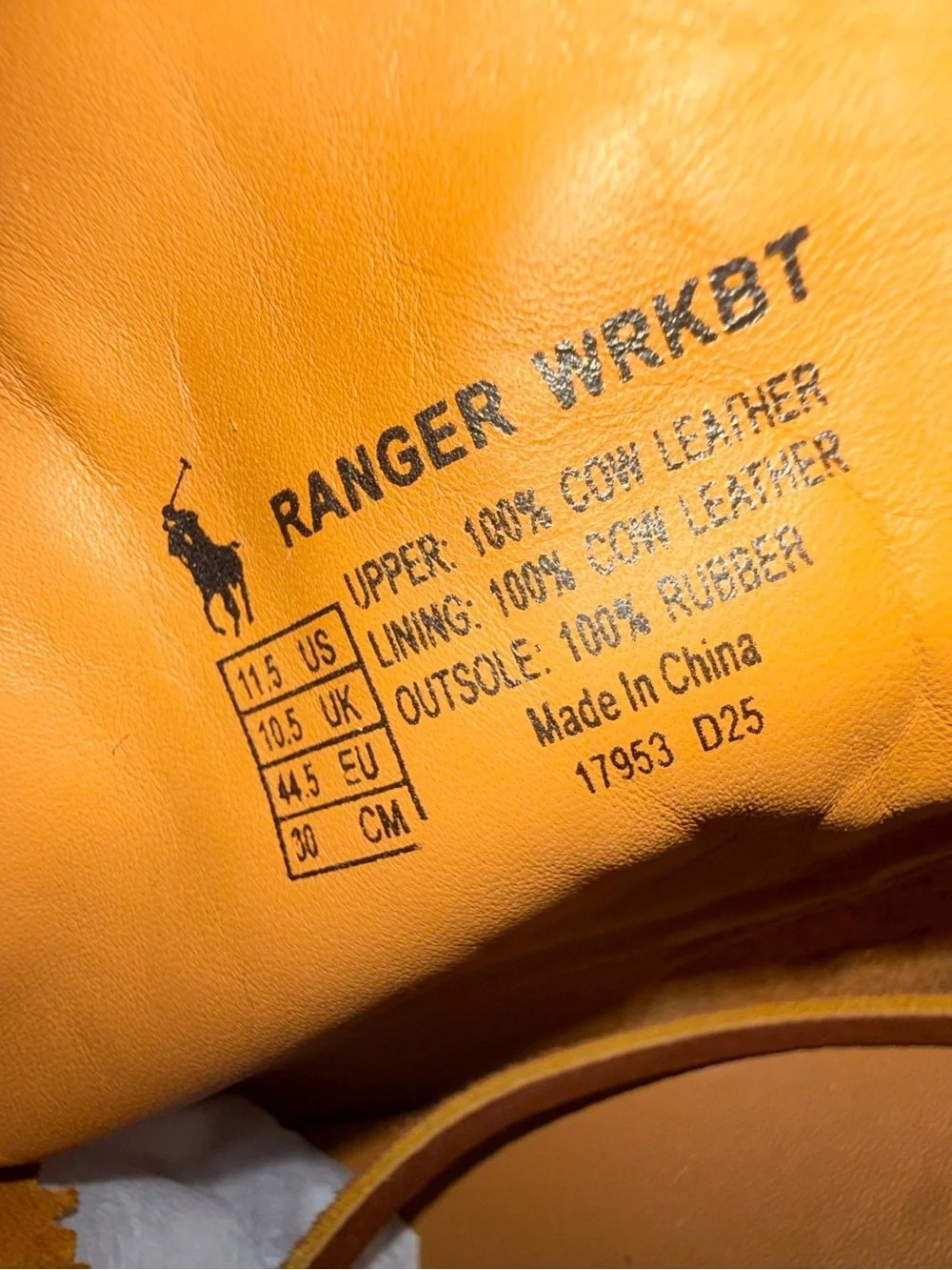 Polo Ralph Lauren Ranger Leather Workboot Men’s Size 11.5 Boots in ‘Polo Tan’